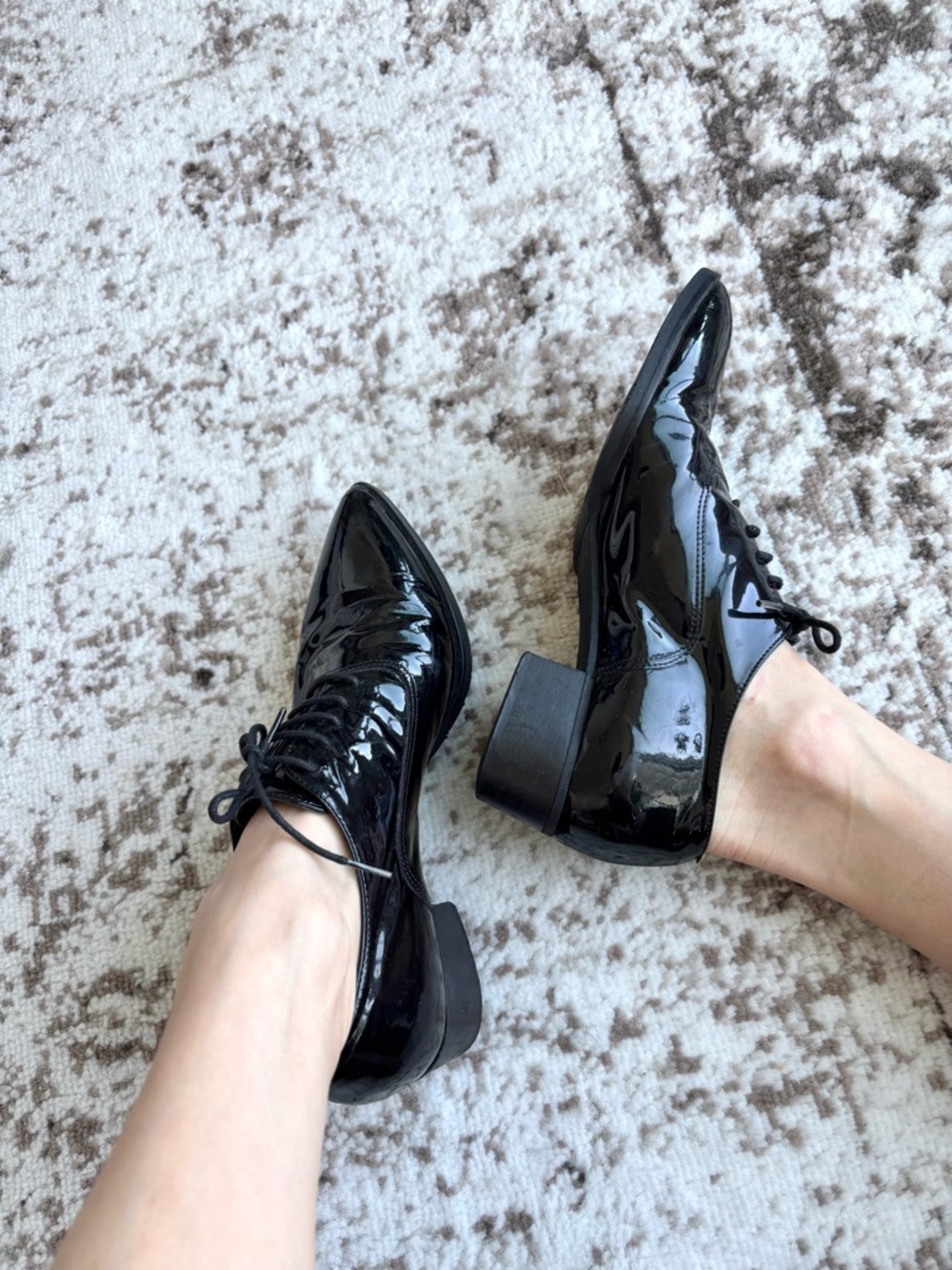 Baldinini Italy Made Pointed Black Patent Leather Oxford Lace-Up Shoes (Size 6) - Picture 8 of 10